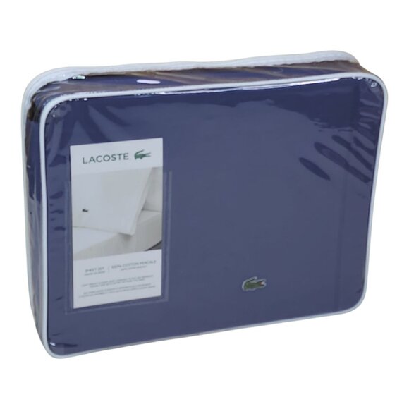 Lacoste Full Sheet Set 100% Cotton Percale Vintage Indigo Blue Light Weight - Picture 8 of 8